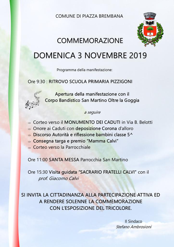 4 NOVEMBRE PREMIO MAMMA CALVI - FESTA FORZE ARMATE - COMMEMORAZIONE AI CADUTI. Locandine manifestazioni eventi a Piazza Brembana - 4 NOVEMBRE PREMIO MAMMA CALVI FESTA FORZE ARMATE COMMEMORAZIONE AI CADUTI.