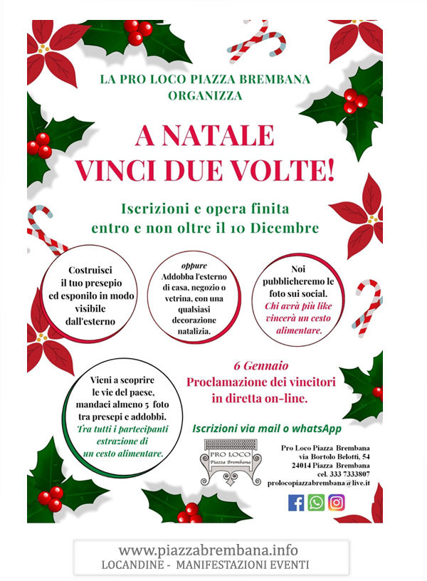 Piazza Brembana (Bg) - A Natale Vinci 2 Volte. Concorso presepi e addobbi natalizi. Locandine manifestazioni eventi a Piazza Brembana - Piazza Brembana Locandine -