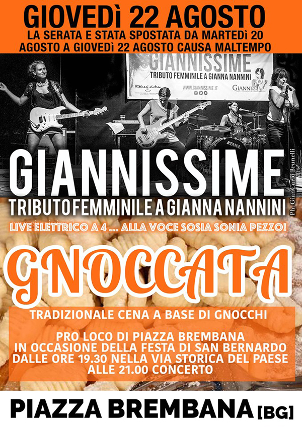 Locandine manifestazioni eventi a Piazza Brembana - Concerto GIANNISSIME - Tributo femminile a Gianna Nannini.