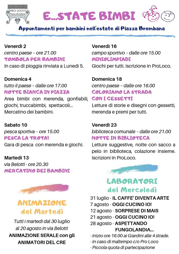 Estate Bimbi - Appuntamenti per bambini. Locandine manifestazioni eventi a Piazza Brembana - Asd Chignon - Estate Bimbi - Appuntamenti per bambini.