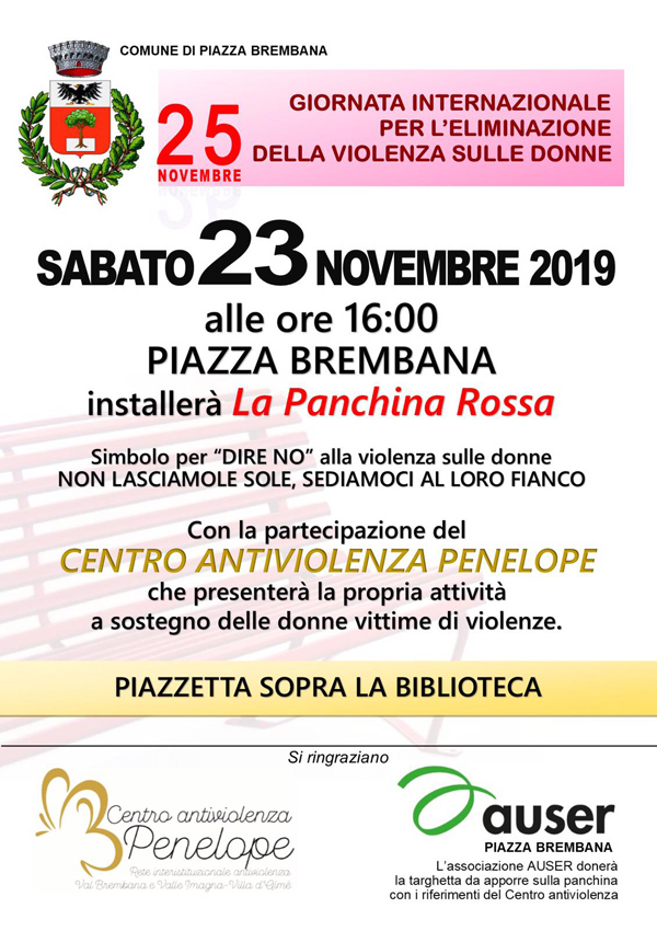25 NOVEMBRE 2019 - GIORNATA INTERNAZIONALE PER ELIMINAZIONE DELLA VIOLENZA SULLE DONNE. Locandine manifestazioni eventi a Piazza Brembana - 25 NOVEMBRE 2019 - GIORNATA INTERNAZIONALE PER ELIMINAZIONE DELLA VIOLENZA SULLE DONNE.