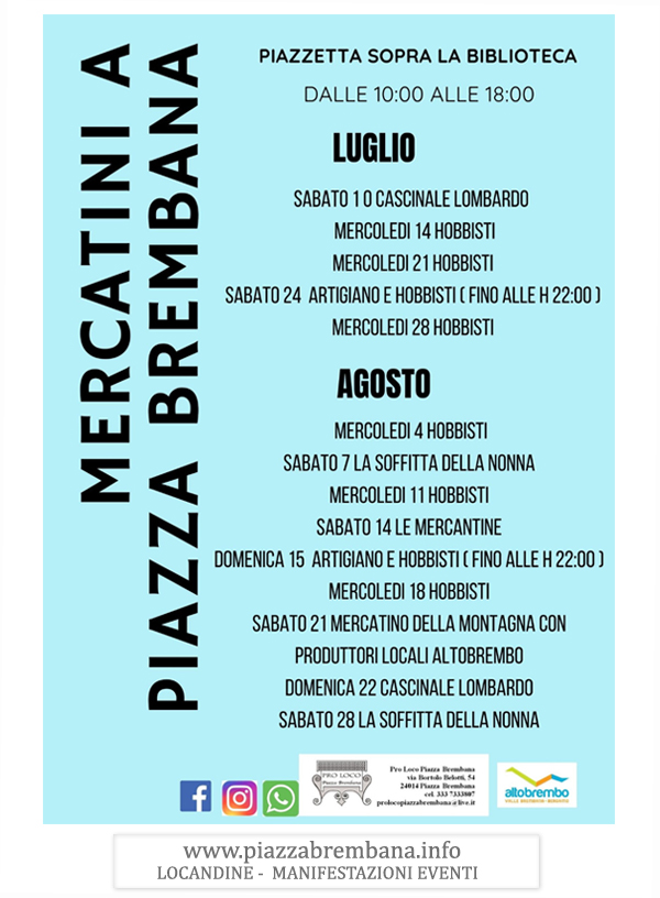 Piazza Brembana (Bg) - Mercatini estivi 2021 Locandine manifestazioni eventi a Piazza Brembana - Piazza Brembana Locandine -