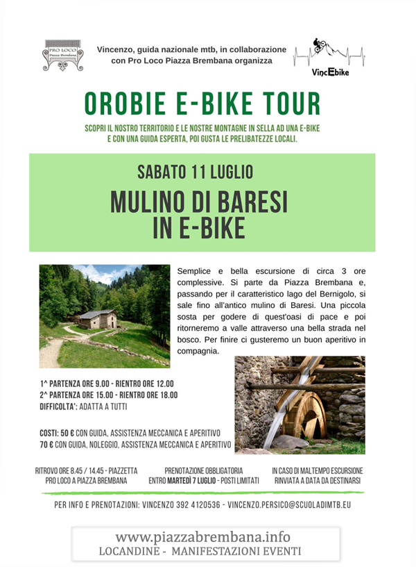 Piazza Brembana (Bg) - Orobie E-Bike Tour. Mulino di Baresi in E-Bike Locandine manifestazioni eventi a Piazza Brembana - Piazza Brembana Locandine -
