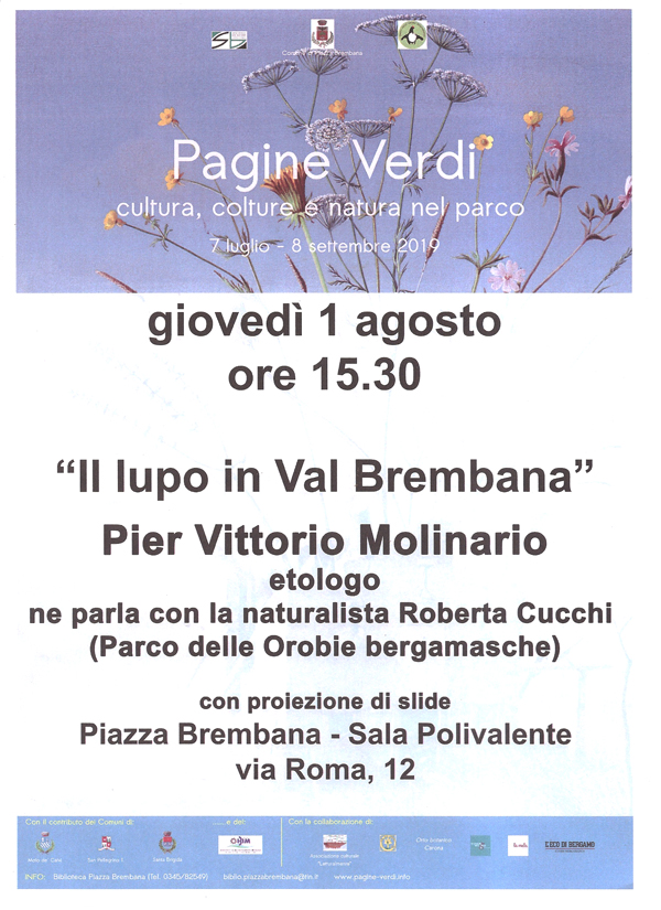 Pagine Verdi - Il lupo in Val Brembana. Locandine manifestazioni eventi a Piazza Brembana - Pagine Verdi - Il lupo in Val Brembana.