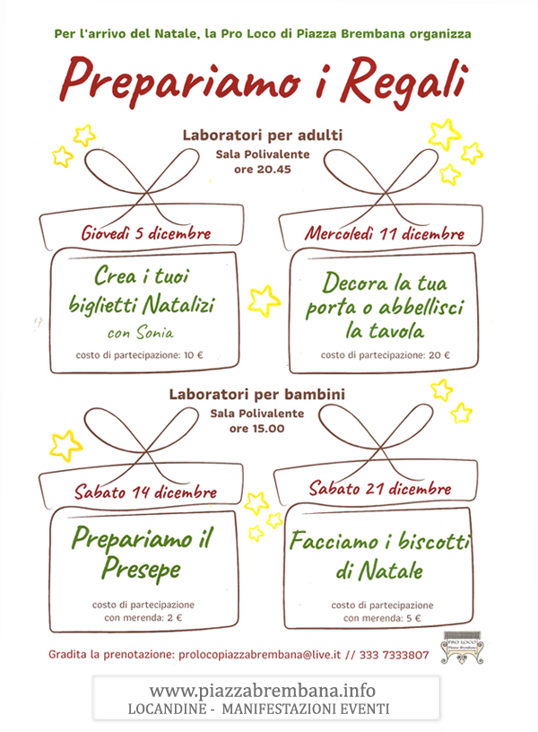 Prepariamo i regali di Natale. Locandine manifestazioni eventi a Piazza Brembana - Piazza Brembana Locandine -