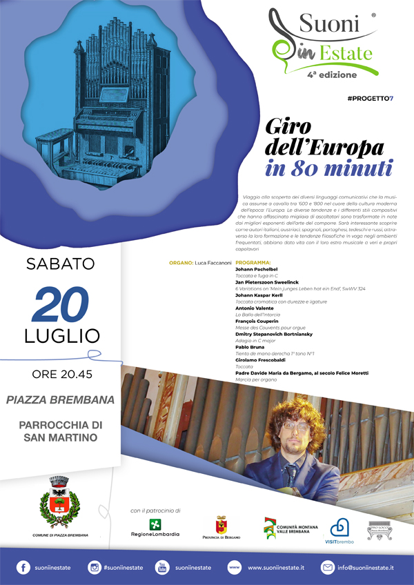 Suoni in estate - Il giro dell'Europa in 80 minuti. Locandine manifestazioni eventi a Piazza Brembana - Suoni in estate.