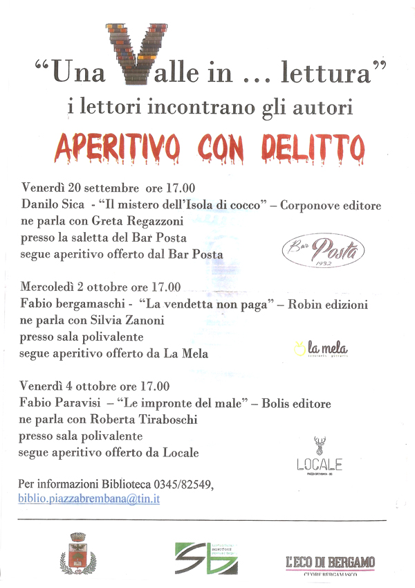 Una valle in lettura - APERITIVO CON DELITTO. Locandine manifestazioni eventi a Piazza Brembana - Una valle in lettura - APERITIVO CON DELITTO.