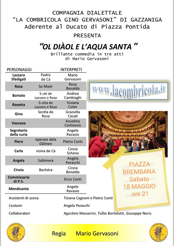 Cineteatro Parrocchiale - Compagnia dialettale - La Combricola Gino Gervasoni - Spettacolo teatrale - Ol diaol e l'acqua santa. Cineteatro Parrocchiale - Compagnia dialettale - La Combricola Gino Gervasoni - Spettacolo teatrale - ol diaol e l'acqua santa - manifestazioni eventi a Piazza brembana