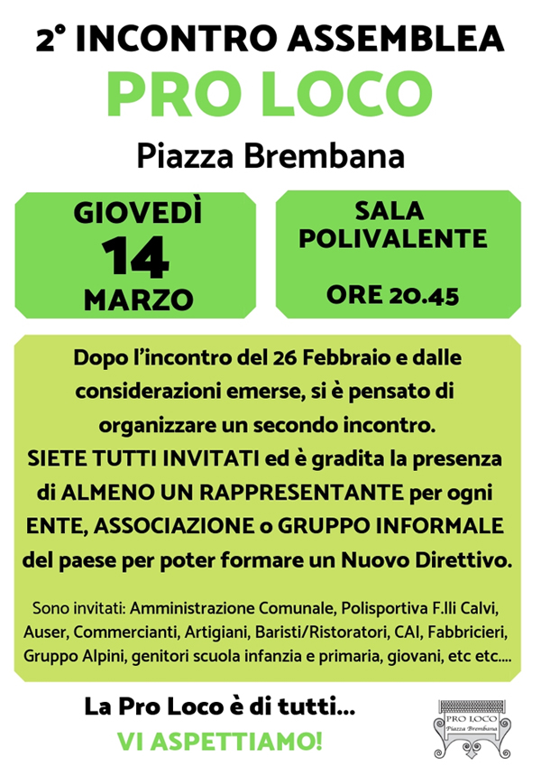 Incontro assemblea - Pro Loco Piazza Brembana. Pro loco Piazza Brembana - 2° incontro - manifestazioni eventi a Piazza brembana