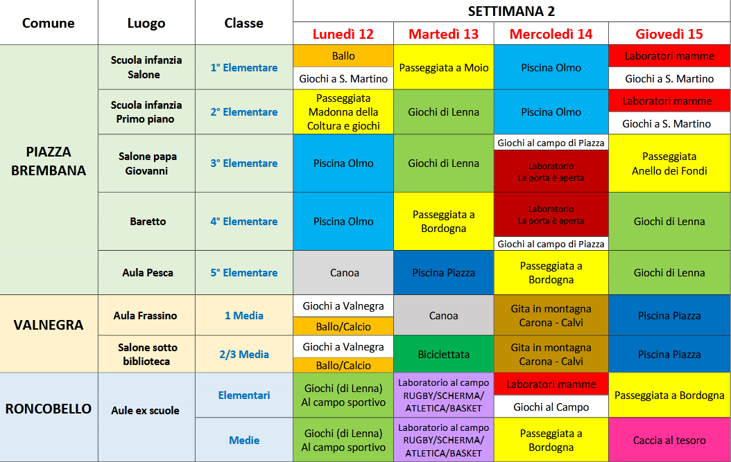 Piazza Brembana - Cre del centro 2021 - Programma luglio  - Settimana 2