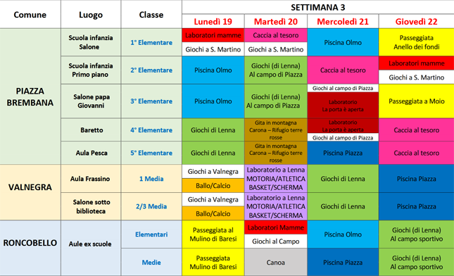 Piazza Brembana - Cre del centro 2021 - Programma luglio  - Settimana 3