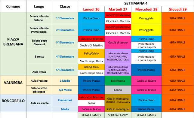Piazza Brembana - Cre del centro 2021 - Programma luglio  - Settimana 4