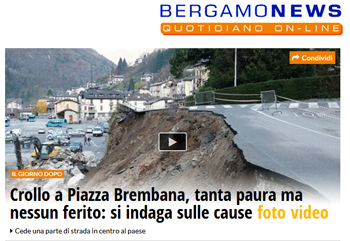 Piazza Brembana -  Crolla strada in Via Antonio Locatelli zona Tiro a Segno - Lunedi 25 novembre ore 21:00.