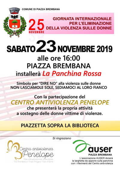 Piazza Brembana - La Panchina Rossa - Giornata Internazionale per l'eliminazione della violenza sulle donne.