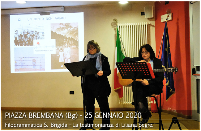 Piazza Brembana notizie - GIORNATA DELLA MEMORIA - Filodrammatica Santa Brigida - La testimonianza di Liliana Segre. Piazza Brembana manifestazioni eventi - GIORNATA DELLA MEMORIA - Filodrammatica Santa Brigida - La testimonianza di Liliana Segre. 23-1-2020.