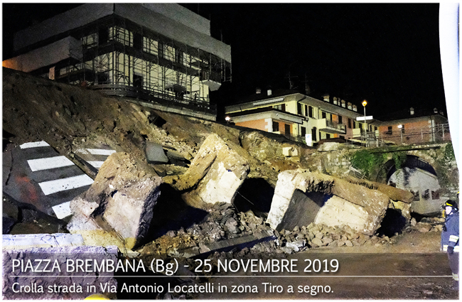 Piazza Brembana -  Crolla strada in Via Antonio Locatelli zona Tiro a Segno - Lunedi 25 novembre ore 21:00.